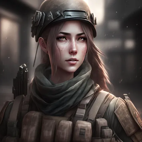 photo Miltary Simulation Female soldier stadning in wartorn location (milsimWaifu style:1) <lora:djzmilsimWaifu:0.8)