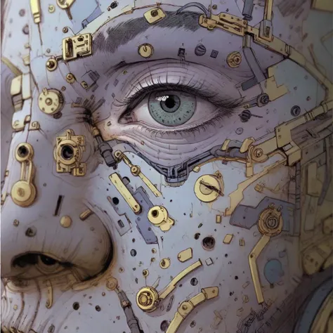 there is a close up of a face with a clock on it