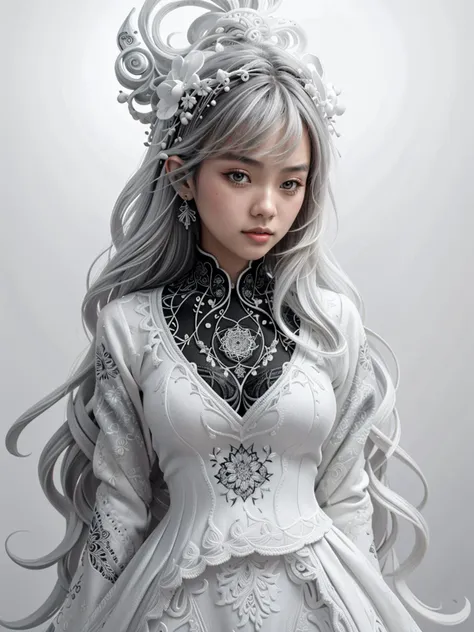 black and white painting art, official art,unity 8k wallpaper,ultra detailed,beautiful and aesthetic,masterpiece,best quality,((...