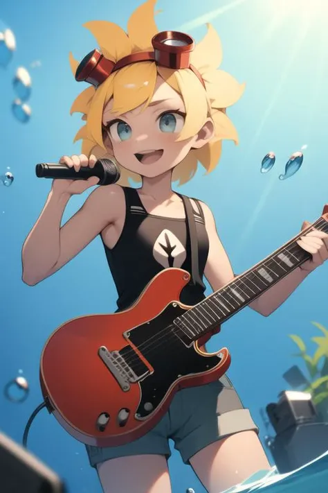 <lora:solarflare-04:1> solarflare, holding guitar, playing guitar, under water, masterpiece, best quality