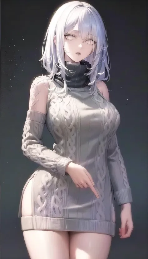 a close up of a person in a dress with a hood on