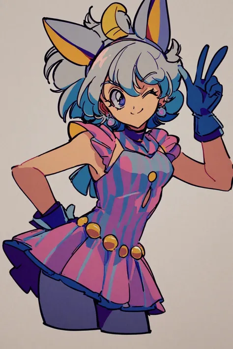 a close up of a cartoon character with a cat ears and a dress