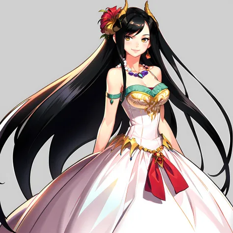 anime girl in a white dress with long black hair