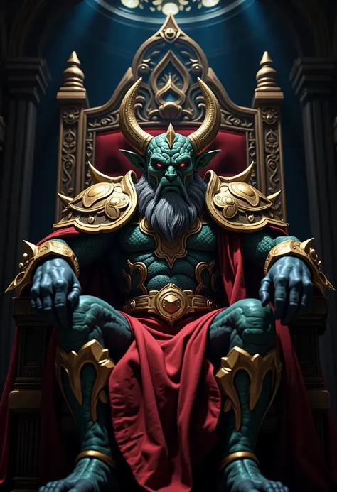 stunning nature photography, high quality, hybrid creature, ganondorf logia sitting on his throne in the throne room, dramatic l...