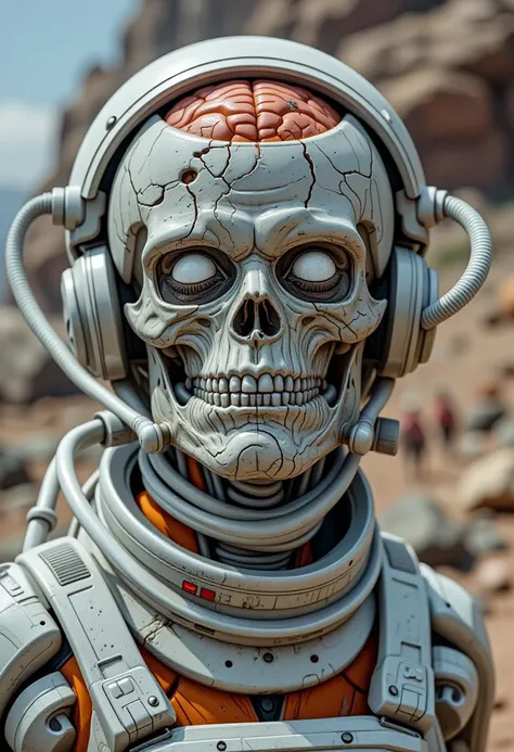 zombie portrait walking dead astronaut, walking on a desolated planet, human face, cyborg man | with a visible detailed brain | ...