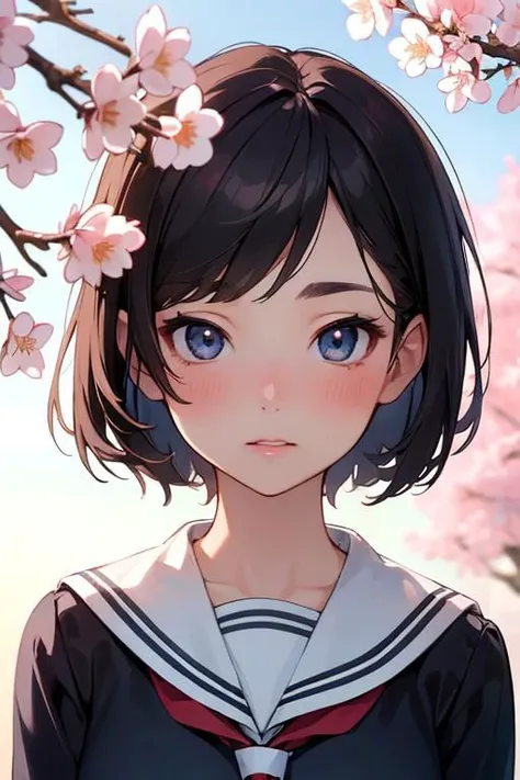 a girl with a short black hair and a sailor outfit