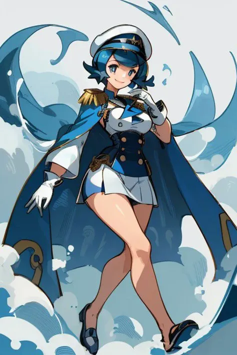 a woman in a sailor outfit is standing in the water