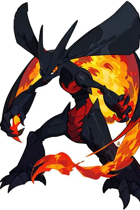 a cartoon of a black and red dragon with flames on it