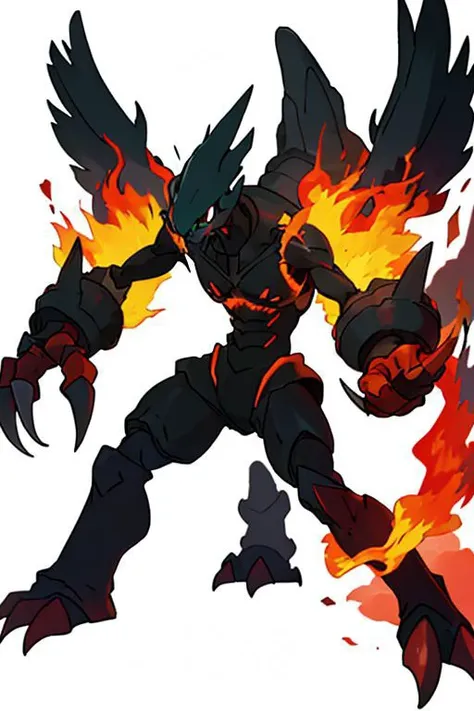 a cartoon image of a black and red fire type character