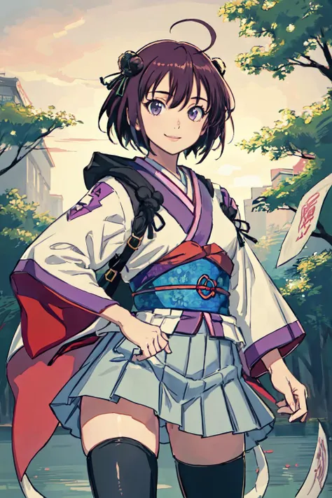 anime girl in a kimono outfit with a sword and a backpack