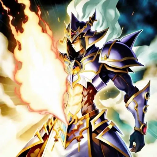 <lora:yugioh:1.2>,Pyro,Warrior,Dark,Divine, glowing, yugioh style, yugioh monster, duel monster