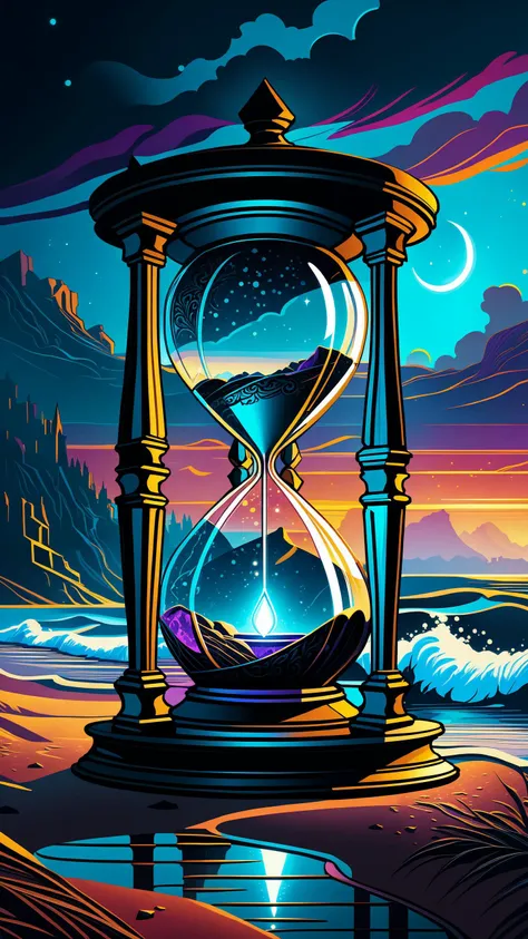 (dark magic), (grim), sandglass by Alena Aenami, (intricate details), (hyperdetailed), 8k hdr, high detailed, lot of details, high quality, soft cinematic light, dramatic atmosphere, atmospheric perspective, realistic, photorealistic