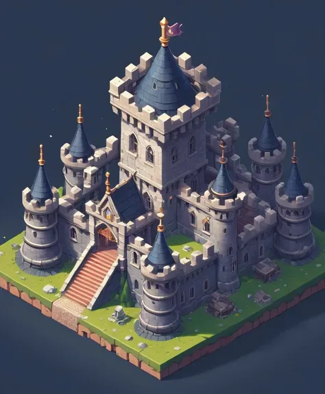 isometric abandoned ruined castle, night scene, zavy-ctsmtrc