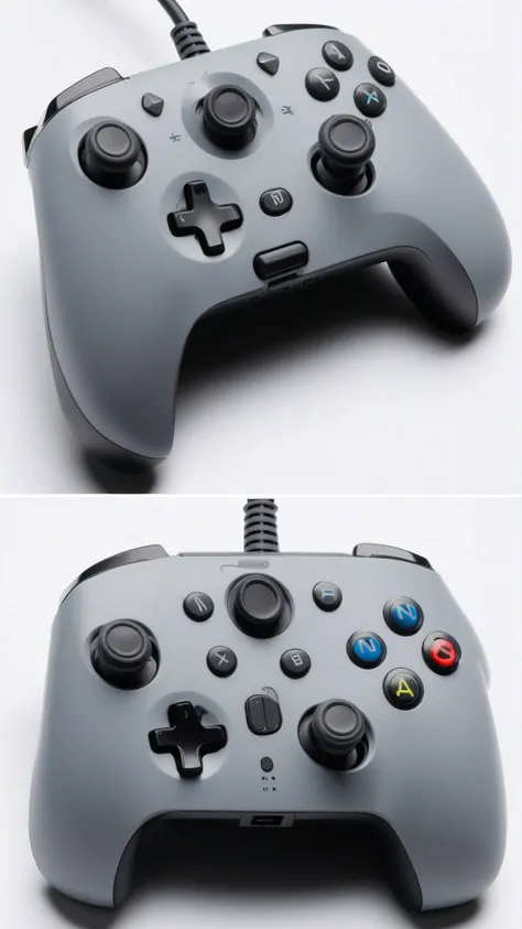 video game controller, grey, 4 face buttons, controller, analog stick,