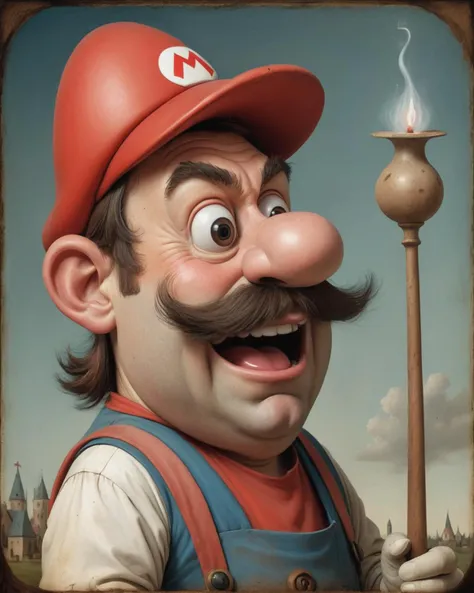 mario, caricature, hieronymus bosch style