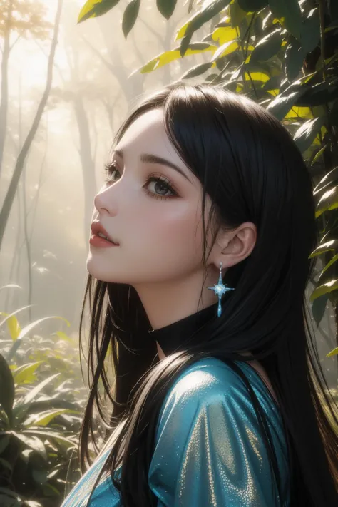 1girl, (fantasy art by Don Maitz:0.8) and (Brian M. Viveros:1.1) , glamourous Cycles render, award winning, side-profile of a Abominable Pastel ("Celebrate good times, come on!":1.3) , background is Evocative forest, crowded flora and Terrestrial planet in...