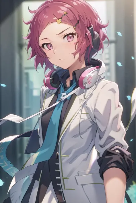 koitominase, <lyco:koitominase-lyco-nochekaiser:1>,
koito minase, (pink eyes:1.5), pink hair, short hair, swept bangs,
BREAK black shirt, blue necktie, brown pantyhose, buttons, collared shirt, dress shirt, hair ornament, hairclip, headphones, headphones a...