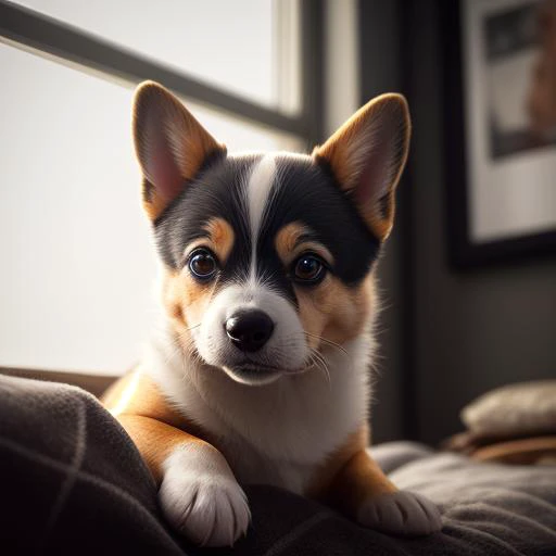 a crisp photograph of a cute cybernetic corgi puppy, (cyborg:1.4), (intricate details), hdr, (intricate details, hyperdetailed:1...