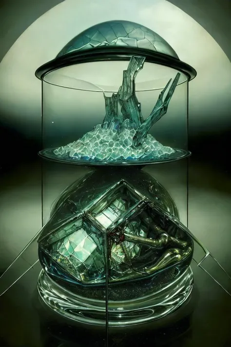 a glass thing, prone to shatter, full of vast unknowns, masterpiece, highly detailed, abstract, surreal, strange