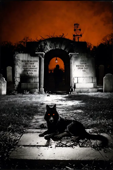 arafed image of a cat laying on a grave in a cemetery