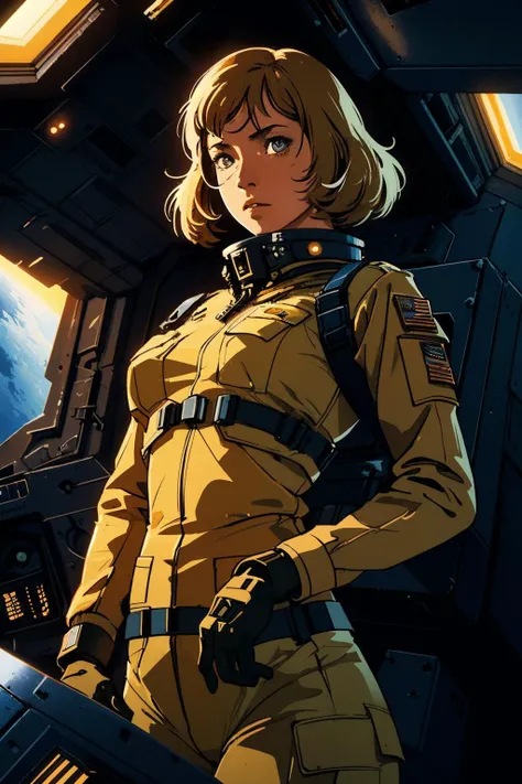 close up shot of 1 female soldier , detailed face
analog film, film grains,
deck of spaceship,
dramatic lighting
(Chris Foss )
photorealistic