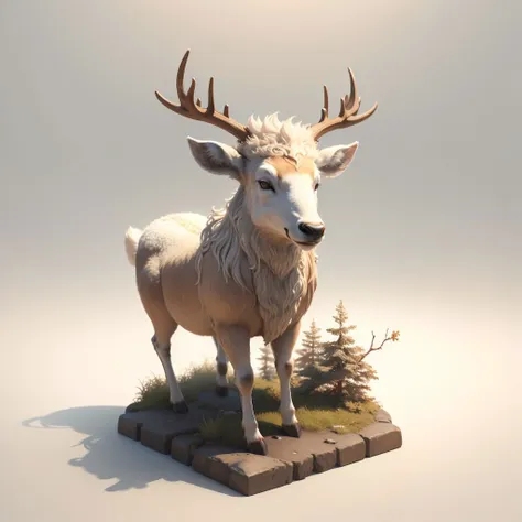 a close up of a deer statue on a small block