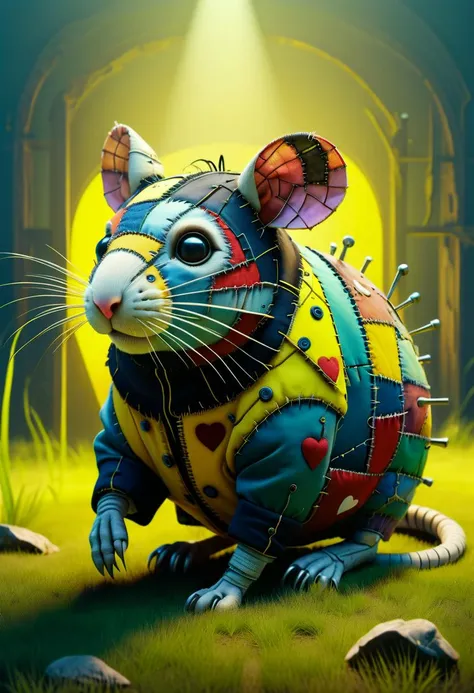 a close up of a mouse with a colorful jacket on