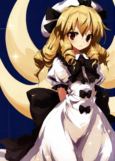 anime girl in a maid dress sitting on a moon