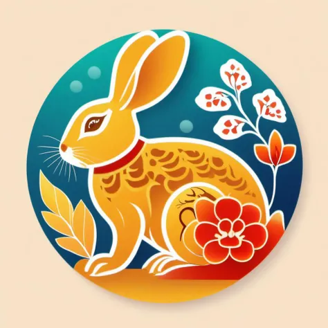 Watercolor painting logo,flat style,chinese_new_year,rabbit, . Vibrant, beautiful, painterly, detailed, textural, artistic