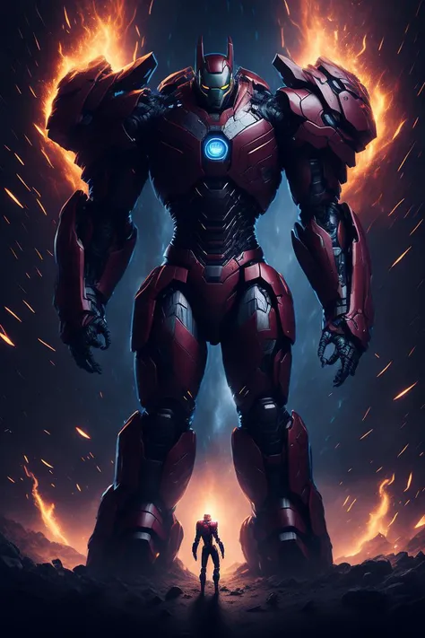 movie poster fisheye lens award winning photo full body portrait of dancing ironman optimus prime pacific rim  transformers outside a portal, edge lit, (explosions:1.5) background, mist, atmospheric, cinematic, octane, unreal, 8k