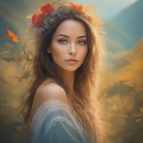 Beautiful woman, vivid, nature, detailed background