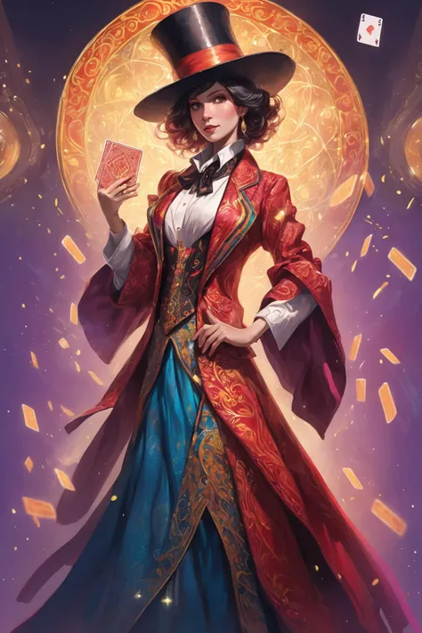 Female magician, vivid, detailed background, masterpiece, best quality, high quality, absurdres