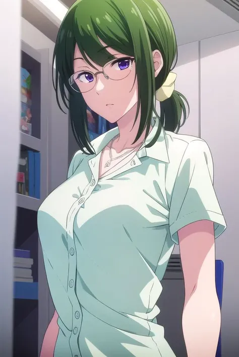 hanakokoyanagi, <lyco:hanakokoyanagi-lyco-nochekaiser:1>,
hanako koyanagi, green hair, low ponytail, (purple eyes:1.1), glasses,
BREAK skirt, shirt, necklace, office lady,
BREAK looking at viewer,
BREAK indoors,
BREAK <lora:GoodHands-vanilla:1>, (masterpie...