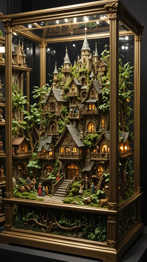 there is a display of a miniature fairy house with a lot of lights