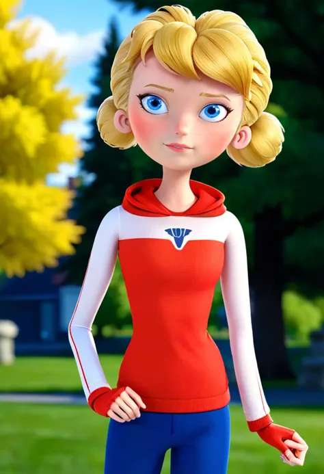 a close up of a cartoon character in a red and white outfit