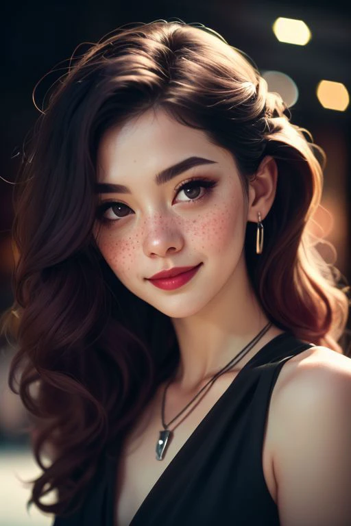 cinematic film still beautiful young women , beautiful women, detailed face, onlyfans-theme, model, pale white skin, freckles, blushing, dark purple short multi color goth hair, chopsticks hairpin, black eyes, black necklace, black earing, serious mouth cl...