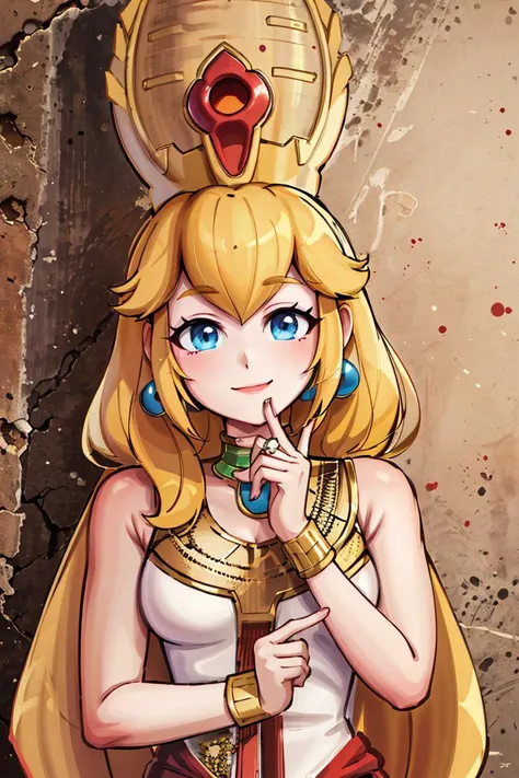 masterpiece, perfect face, intricate details, horror theme <lora:egypt:0.8>, egypt, (on papyrus)
((masterpiece,best quality)), absurdres, <lora:Princess_Peach_Nintendo:0.8>, Princess_Peach, 
solo, smiling, looking at viewer,