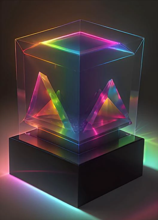 a close up of a glass cube with a light shining on it