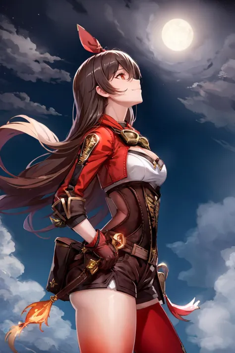 masterpiece, best quality,  <lora:amber:1>, <lora:style03:1>,1girl, amber (genshin impact), long hair, goggles, solo, looking up, gloves, thighhighs, shorts, brown hair, sky, bangs, cloudy sky, sidelocks, long sleeves, hair between eyes, goggles on head, b...