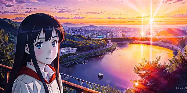 <lora:BlossomMixV3.0-000012:0.9> animevibes, 
a portrait of a girl with long hair and blue eyes, sunset