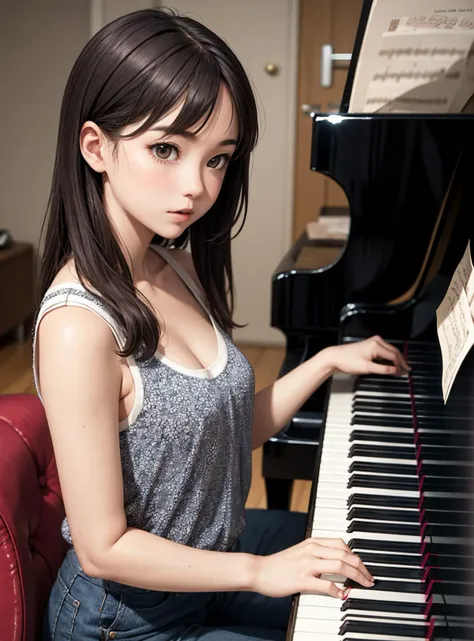 1girl, playing piano