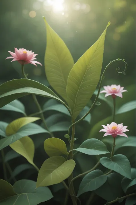 there are two pink flowers that are growing in the grass