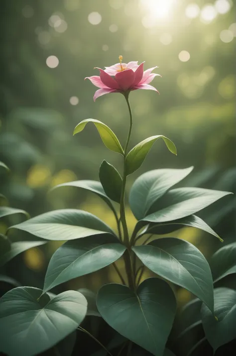 a close up of a pink flower with green leaves in the background