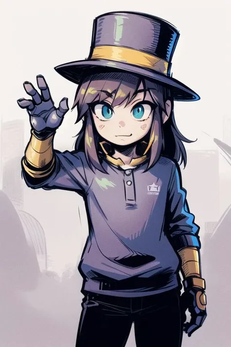 <lora:aHatInTimeHatKid_v10:0.6> hat kid, robot, android, sci-fi, neon, prosthetic arm