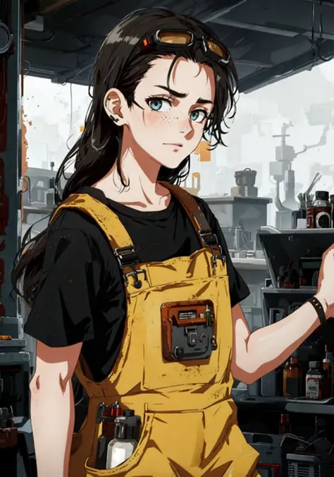 (high fidelity, professional digital art, cell shading:1.2),
grease-stained overalls, calloused hands, rugged toolbox, blackened...