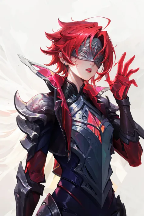 a woman with red hair and armor holding a sword