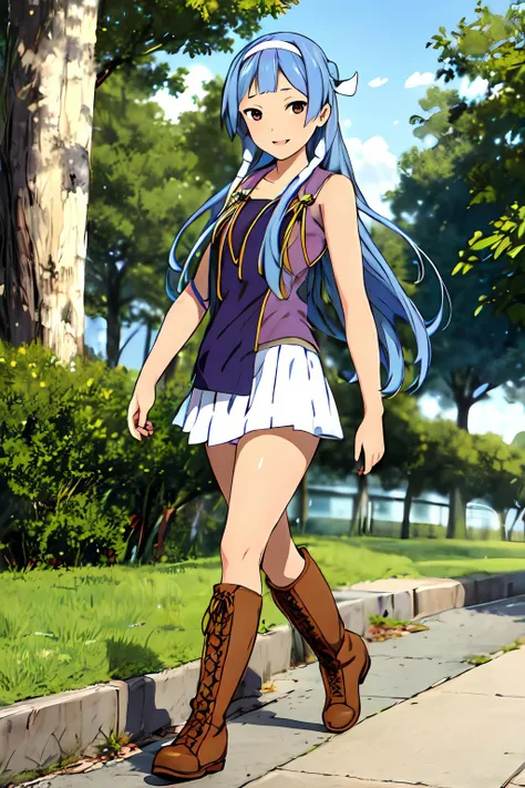 masterpiece, best quality, 1girl, detailed face and eyes, outdoors, walking, upper body, face focus, smile,
<lora:nagi_kannagi-v22:1.0>, nagi (kannagi), hair tubes, hair band, sleeveless clothes, white skirt, boots,