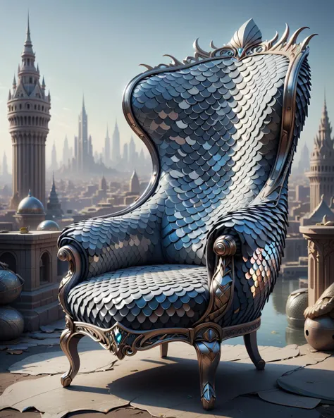 concept art, Greedy (Club chair:1.2) , intricate details, intricate details, city, Clear skies, <lora:dvrscls:1> dvrscls, covered in scales