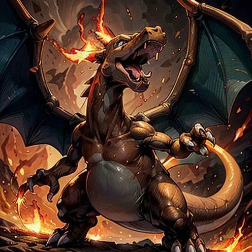 a close up of a dragon with a sword and fire in its mouth