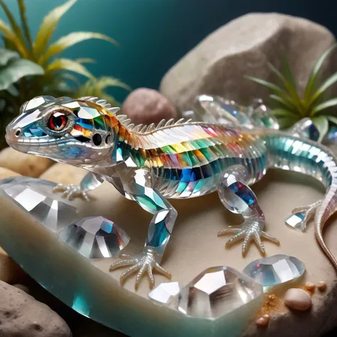 cs-cr1stal-v2 analog realistic Pre-Raphaelite colour photo of a lizard lying on a rock, very detailed, award-winning